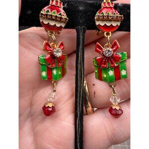 Lunch at the Ritz Earrings Christmas Gift Ornament Clip-On Dangle 1.25"